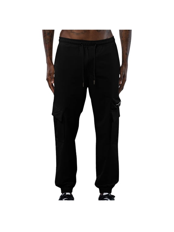 Mens Combat Trousers Elasticated Waist Drawstring Work Trouser Solid Regular Fit Cargo Pants Stretch Casual Jogger Pant Men Utility Bottoms for Daily Wear with Pockets