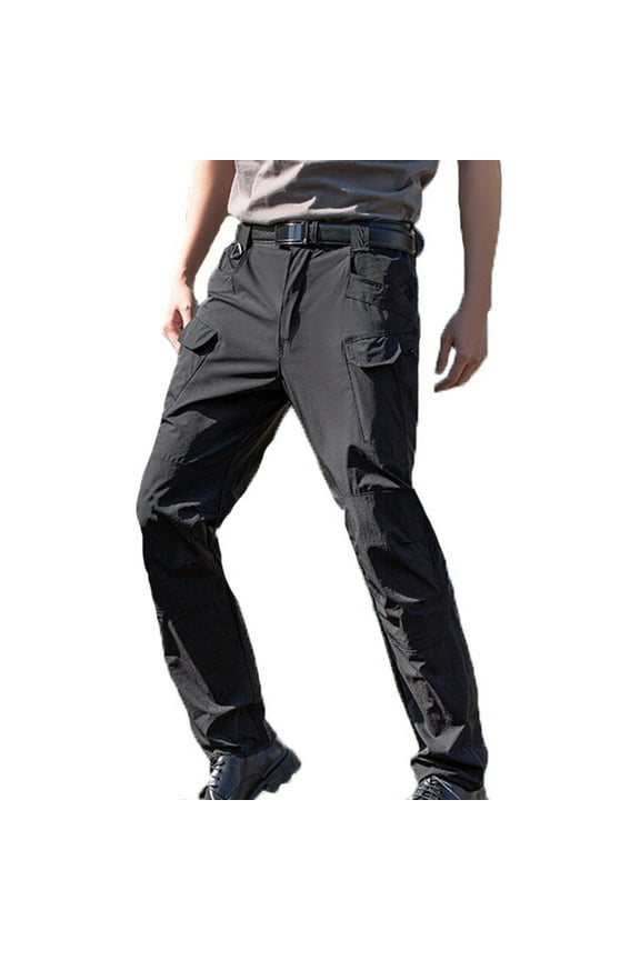 Mens Combat Trousers Smart Casual Work Cargo Trousers Regular Fit Multi Pocket Tactical Pants Plain Colour Durable Workwear Outdoor Tracksuit Bottoms for Camping (No Belt)