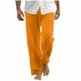 thumbnail image 1 of Bazeneo Mens Cotton Linen Trousers Elasticated Waist Casual Trouser Plain Adjustable Drawstring Bottoms Multi-pocket Straight Leg Pants Summer Beach Yoga Clothes Plus Size S-4XL, 1 of 6