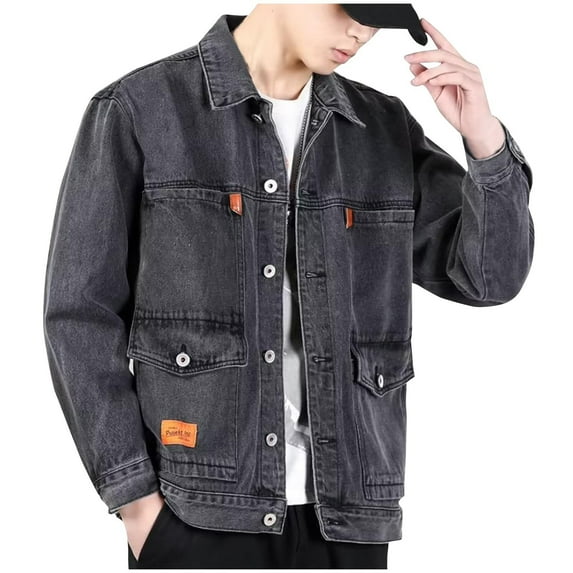 Bazeneo Mens Denim Jackets Smart Casual Jean Jackets for Men Long Sleeve Button Down Trucker Jacket Vintage Wash Classic Fit Cowboy Coat Turndown Collar Outwear with Pockets Large