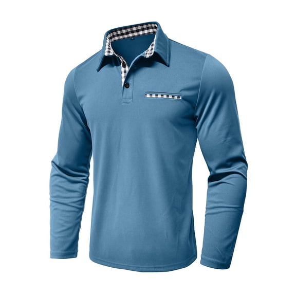 Bazeneo Mens Designer Polo T Shirts Long Sleeve Golf T-Shirts with Pocket Muscle Fit Lightweight Sports Tshirts Checked Button up Active Wear Casual Gym Tees for Men Work Office Tops
