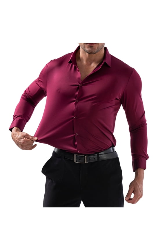 Mens Dress Shirt Smart Casual Long Sleeve Formal Shirts Non Iron Stretchable Shirts Business Casual Striped Tops Turndown Collar Button Up Shirt Wedding Office Outfits