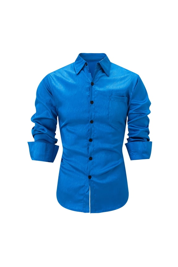 Mens Dress Shirts Slim Fit Satin Shirts Long Sleeve Luxury Formal Shirt Non Iron Button Down Shirt Shiny Designer Tops with Chest Pocket Fashion Wedding Party Prom Clothing