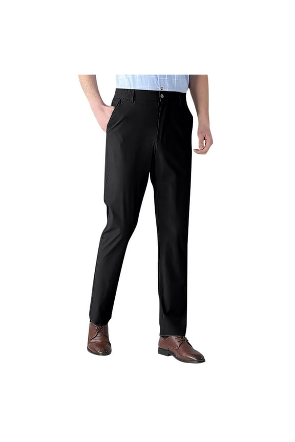 Mens Dress Trousers Classic Fit Formal Trouser with Pockets Flat Front Business Casual Pants Solid Colour Straight Leg Bottoms Wrinkle Resistant Pant for Wedding Dinner XL-6XL