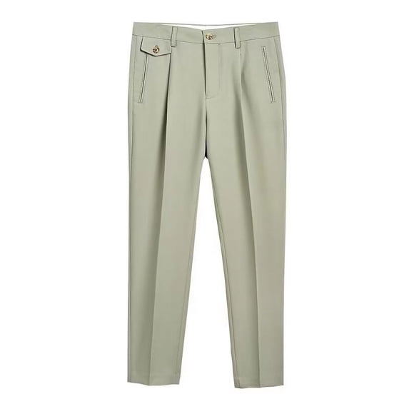 Bazeneo Mens Dress Trousers Regular Fit Suit Pants Solid Colour Pleated Front Bottoms Multi-pocket Straight Leg Trouser Classic Casual Business Pant Office Clothes Plus Size S-5XL