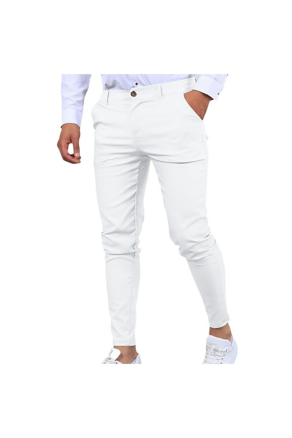 Mens Dress Trousers Slim Fit Casual Cotton Pants Solid Colour Chinos Trouser Stretch Flat Front Bottoms Skinny Tapered Business Pant Summer Daily Wear with Pockets S-3XL
