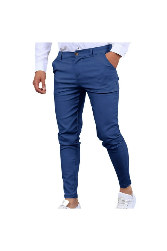 Mens Dress Trousers Slim Fit Casual Cotton Pants Solid Colour Chinos Trouser Stretch Flat Front Bottoms Skinny Tapered Business Pant Summer Daily Wear with Pockets S-3XL