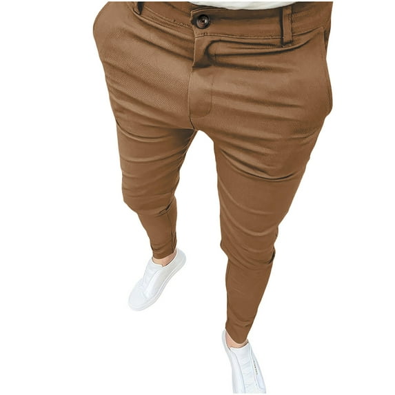Bazeneo Mens Dress Trousers Slim Fit Casual Cotton Pants Solid Colour Chinos Trouser Stretch Flat Front Bottoms Skinny Tapered Business Pant Summer Daily Wear with Pockets S-3XL