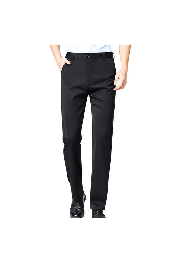 Mens Dress Trousers Slim Fit Cotton Formal Pants Solid Colour Flat Front Business Casual Trouser Straight Leg Bottoms with Pockets Dressy Pant for Office Wedding Dinner
