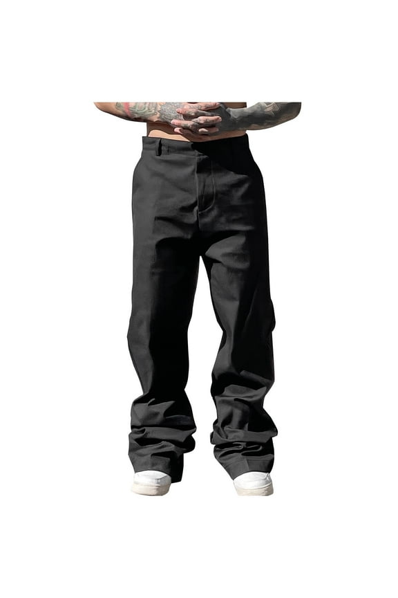 Mens Dress Trousers formal Business Chino Trouser Solid Color Flat Front Pants Loose Fit Straight Leg Bottoms Comfy Stretch Pant with Pockets Men Clothes for Wedding Dinner