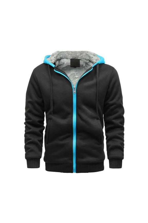 Mens Fleece Jackets with Hood Full Zip Warm Winter Jackets Long Sleeve Thicken Hoodies Plain Colour Fleece Lined Track Jacket Slim Fit Thermal Sportswear Men Hooded Jacket