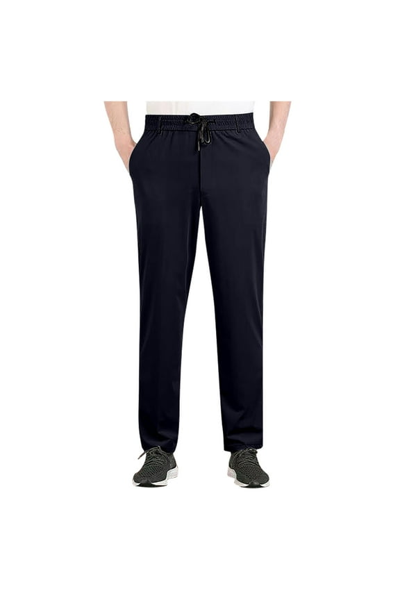 Mens Formal Trousers Ice Silk Summer Dress Pants Elasticated Waist Business Casual Trouser Plain Colour Straight Leg Bottoms Lightweight Dressy Pant for Dinner Plus Size XL-6XL