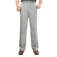 thumbnail image 1 of Bazeneo Mens Formal Trousers Summer Linen Dress Trouser Elasticated Waist Straight Leg Pants Business Casual Bottoms with Pockets Dressy Work Clothes for Wedding Dinner XL-5XL, 1 of 8