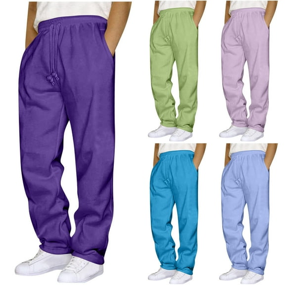 Bazeneo Mens Gym Trousers Baggy Elastic Waist Sweatpants Plain Straight Leg Joggers Bottoms Drawstring Active Trouser with Pockets Smart Casual Sports Pant for Jogging Running Large