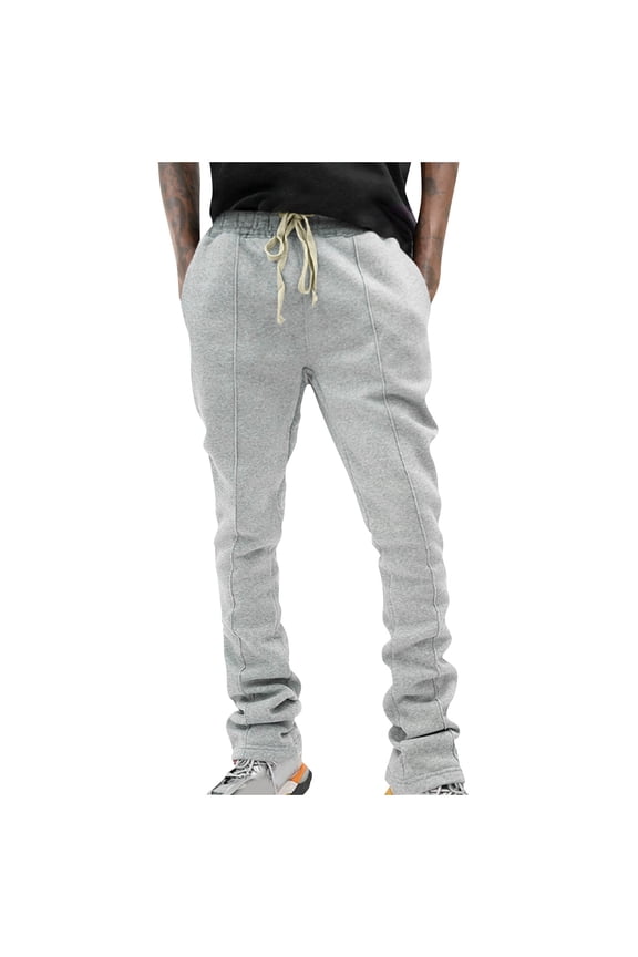 Mens Gym Trousers Elasticated Waist Drawstring Sweatpants Slim Fit Stacked Tracksuit Bottoms Plain Colour Fitted Activewear Smart Casual Jogging Running Clothes S-4XL