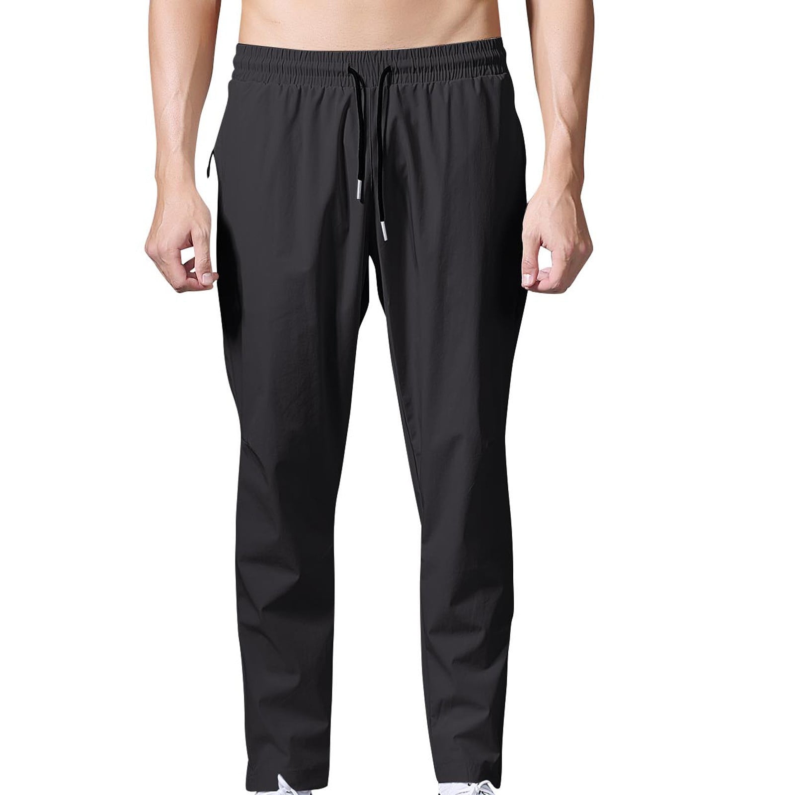 Men's Black Athleisure Straight Fit Trouser with Zipper Detail
