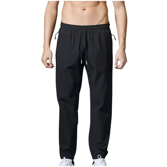Bazeneo Mens Gym Trousers with Zip Pockets Elastic Waist Sports Trouser Smart Casual Plain Drawstring Sweatpants Regular Fit Stretchy Track Bottoms Hiking Joggers Activewear