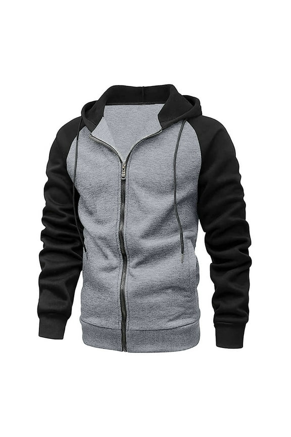 Mens Hoodies Zip Up Track Jackets with Hood Long Sleeve Fitted Sports Jackets Colour Blocking Ribbed Cuff Hooded Sweatshirts Patchwork Slim Fit Casual Outwear Cardigan for Men