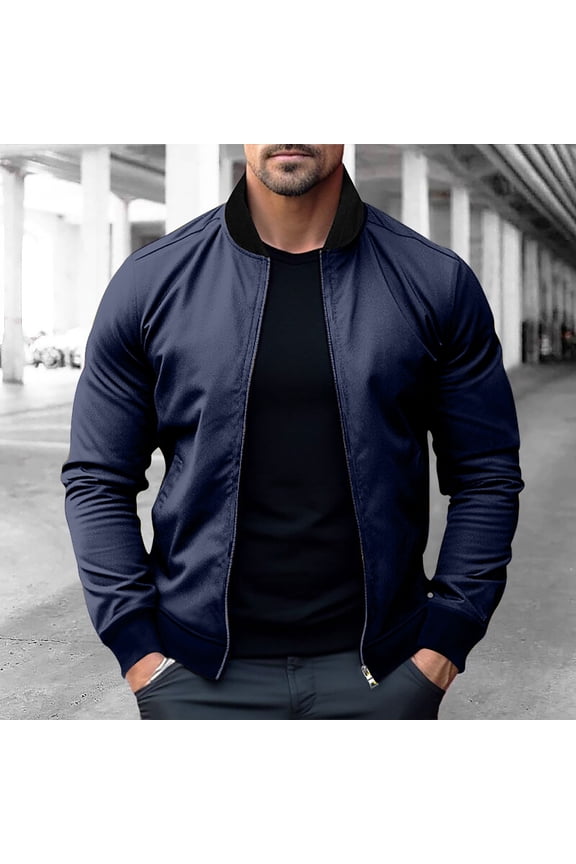 Mens Jackets Smart Casual Bomber Jackets with Pockets Lightweight Autumn Sport Coat Long Sleeve Collared Flight Jacket Plain Classic Fit Windbreaker Fall Outwear for Men