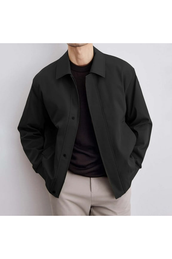 Mens Jackets Smart Casual Jacket with Pockets Long Sleeve Lapel Bomber Jackets Plain Colour Windbreaker Coats Relaxed Fit Zipper Outwear Fashion Autumn Clothes for Men