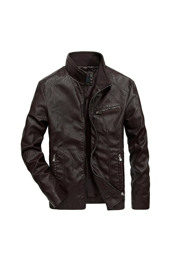 Mens Jackets Smart Casual Leather Jacket Slim Fit Faux Leather Jacket Long Sleeve Zip Up Motorcycle Jackets Retro Western Style Drive Coats with Pockets Windproof Outwear