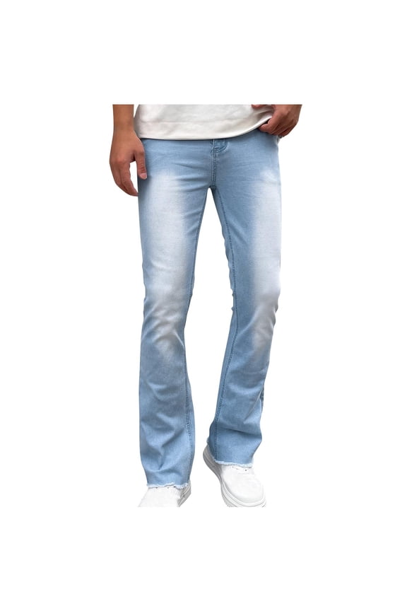 Mens Jeans Bootcut Denim Trousers with Pockets Vintage Regular Fit Jean Pants Stretchy Straight Leg Pant Wash Flared Bottoms Smart Casual Lounge Wear for Men