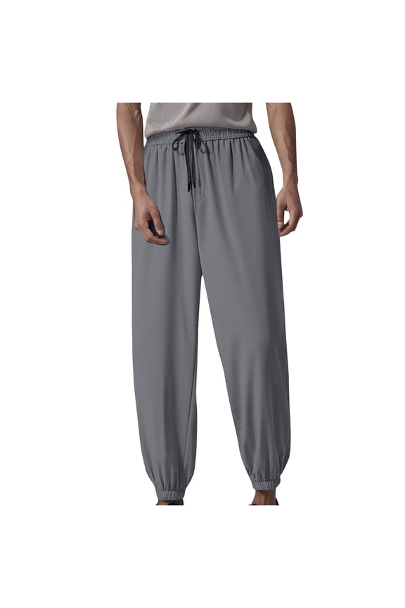 Mens Joggers Bottoms Elastic Waist Summer Gym Trousers Plain Broadleg Radish Pants Wide Leg Cuffed Jogging Bottom Casual Sports Trouser with Pockets Men Lounge Wear M-5XL