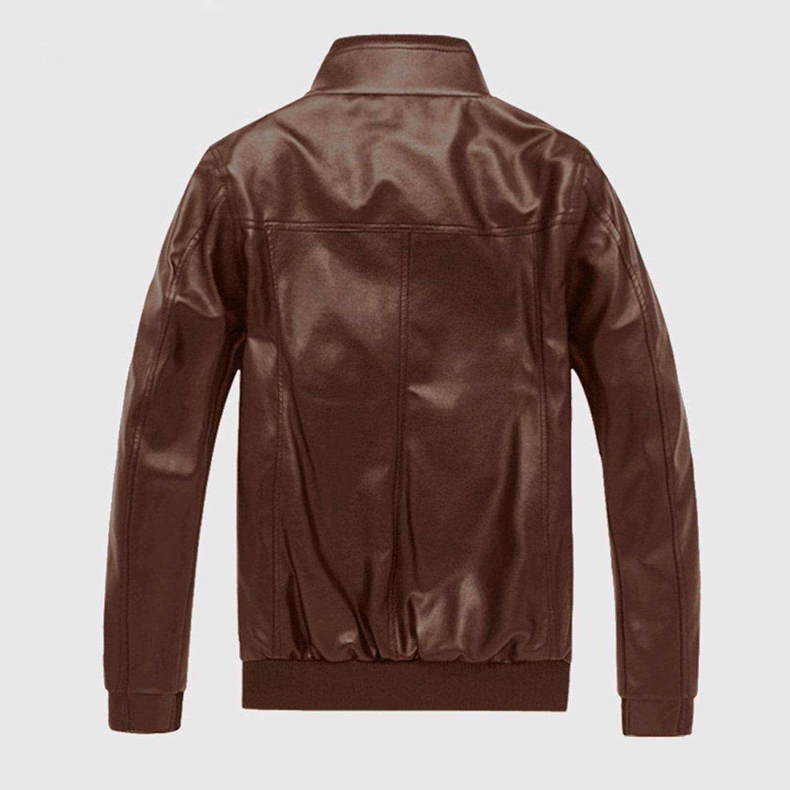 Bazeneo Mens Leather Jacket Faux Leather Bomber Jackets Long Sleeve Slim Fit Motorcycle Jackets Stand Collar Zipper Pilot Jacket Vintage Plain Colour Outwear with Pockets Spring Tops