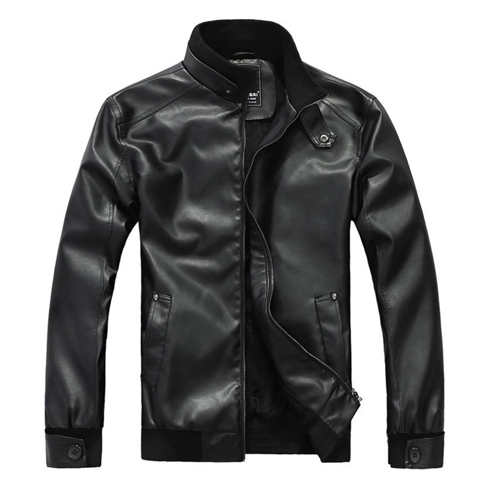 Bazeneo Mens Leather Jacket Faux Leather Bomber Jackets Long Sleeve Slim Fit Motorcycle Jackets Stand Collar Zipper Pilot Jacket Vintage Plain Colour Outwear with Pockets Spring Tops