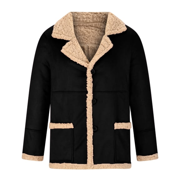 Bazeneo Mens Leather Jacket Winter Faux Shearling Bomber Jackets Fleece Warm Faux Leather Jacket Vintage Lapel Collar Aviator Jackets Button Up Classic Fit Outwear with Pockets