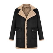 Bazeneo Mens Leather Jackets Winter Fleece Faux Leather Jacket Faux Shearling Mid Length Overcoats Long Sleeve Thick Warm Trench Coats Lapel Collar Punk Jacket Casual Windbreaker