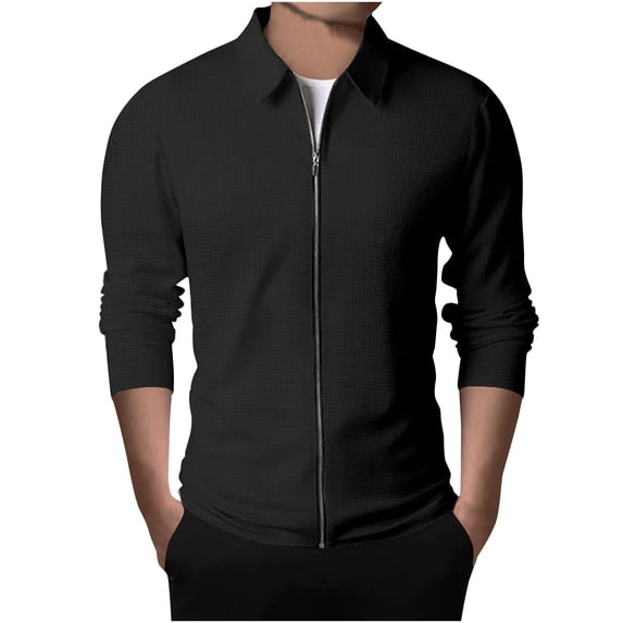 Bazeneo Mens Lightweight Jackets Spring Waffle Bomber Jacket Long Sleeve Slim Fit Casual Jackets Plain Turn Down Collar Coats Breathable Full Zip Sports Coat Lounge Wear for Men