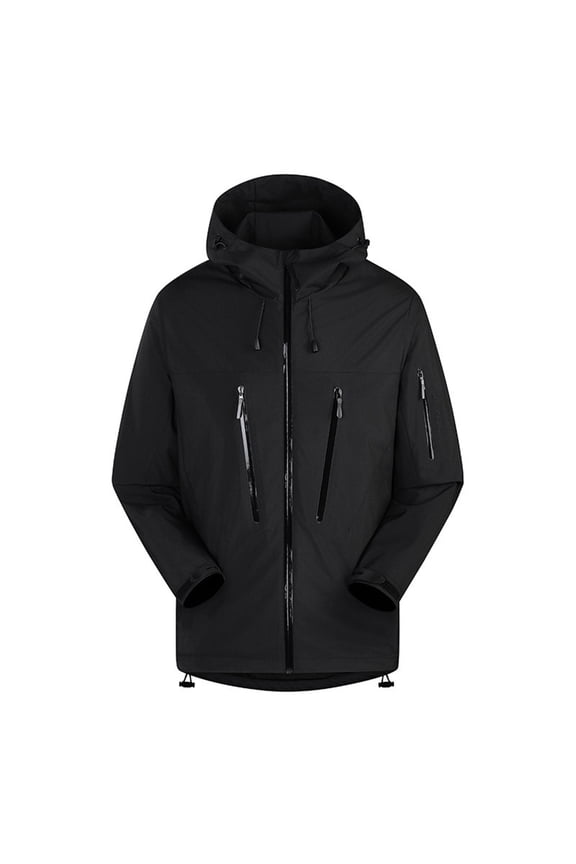 Mens Lightweight Waterproof Jacket Relaxed Fit Rain Jacket with Hood Zip Pockets Hooded Windbreaker Windproof Showerproof Autumn Coats Outdoor Jackets for Hiking Fishing