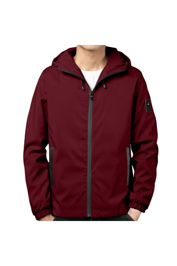 Mens Lightweight Waterproof Jackets with Hood Smart Casual Rain Jacket Solid Plain Hooded Windbreaker Water Resistant Raincoat Outdoor Active Wear for Cycling Travel Large