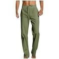thumbnail image 1 of Bazeneo Mens Linen Trousers Elastic Waist Summer Beach Pants Straight Leg Drawstring Casual Trousers Solid Colour Baggy Bottoms with Pockets Holiday Lounge Wear for Men Large, 1 of 4