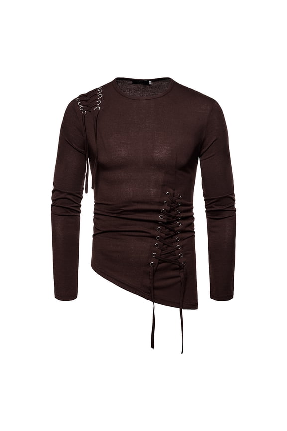 Mens Long Sleeve T Shirts Smart Casual Cotton T-shirts Slim Fit Asymmetric Hem Tshirts Crew Neck Designer Tee Shirts Solid Colour Breathable Tops Vintage Cosplay Costume