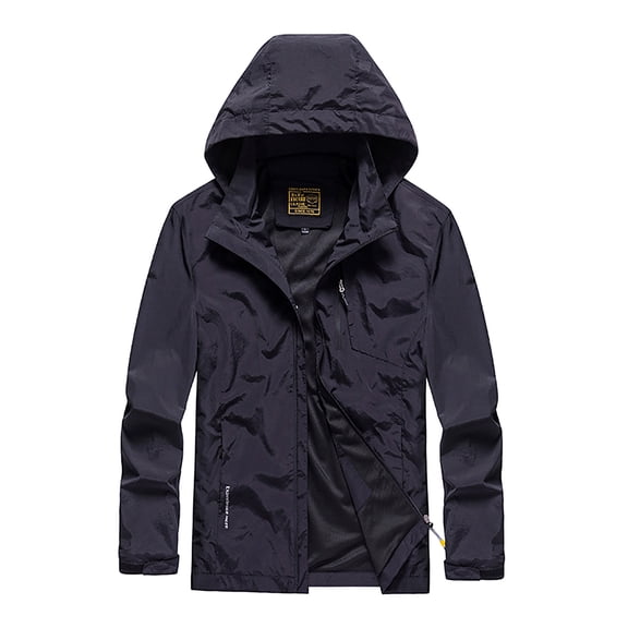 Bazeneo Mens Rain Jacket with Detachable Hood Waterproof Lightweight Raincoat Hooded Outdoor Jackets for Men Light Showerproof Windbreaker Camping Mountain Coat Large