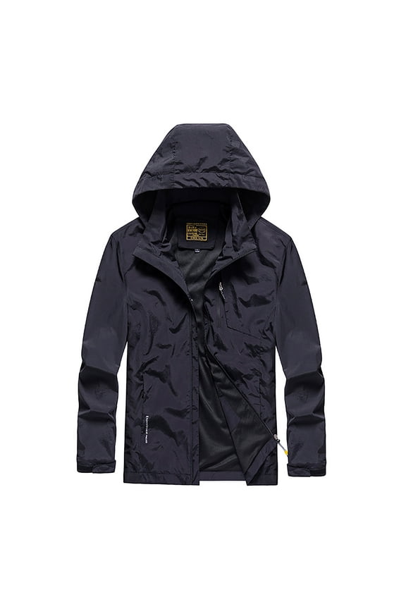 Mens Rain Jacket with Detachable Hood Waterproof Lightweight Raincoat Hooded Outdoor Jackets for Men Light Showerproof Windbreaker Camping Mountain Coat Large