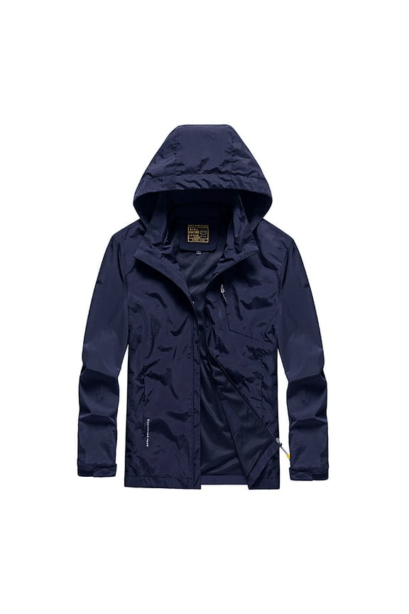 Mens Rain Jacket with Detachable Hood Waterproof Lightweight Raincoat Hooded Outdoor Jackets for Men Light Showerproof Windbreaker Camping Mountain Coat Large