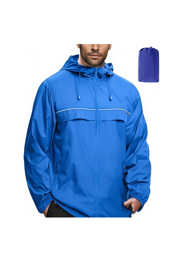 Mens Rain Jacket Waterproof Jacket with Hood Light Relaxed Fit Windbreaker Jackets Solid Colour Water Resistant Raincoat Windproof Showerproof Outerwear Running Climbing Coats