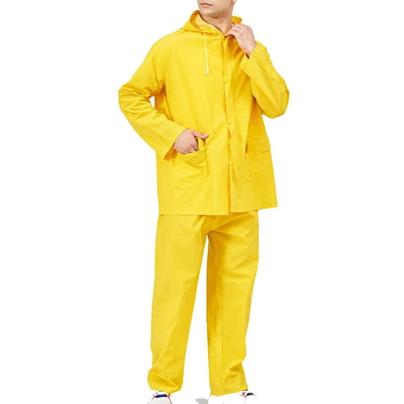 Bazeneo Mens Rain Suit Waterproof Jacket and Trousers Set for Men Loose Fit Anti Storm Raincoat with Hood Hooded Rainstorm Proof Rainwear Lightweight Outdoor Workwear Large
