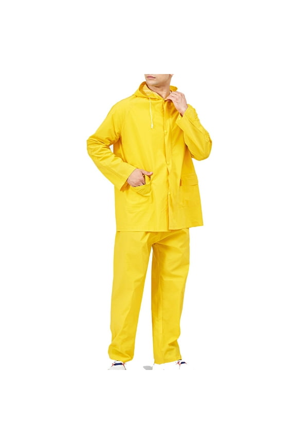 Mens Rain Suit Waterproof Jacket and Trousers Set for Men Loose Fit Anti Storm Raincoat with Hood Hooded Rainstorm Proof Rainwear Lightweight Outdoor Workwear Large