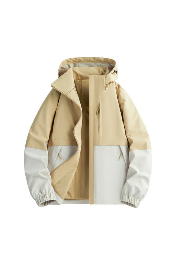 Mens Raincoats with Hood Waterproof Jacket for Men Colour Block Oversized Rain Jacket Water Resistant Windproof Coats Smart Casual Softshell Windbreaker Running Sportswear