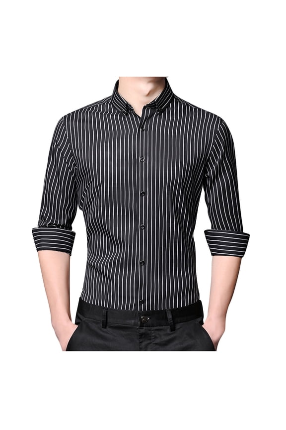 Mens Shirt Long Sleeve Button Up Formal Shirts Smart Casual Slim Fit Dress Shirts Stripe Non Iron Business Shirt Wrinkle Resistant Designer Tops Mens Office Work Clothes