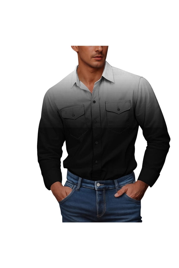 Mens Shirts Casual Long Sleeve Formal Shirts Slim Fit Dress Shirt for Men Graduated Color Button Down Tops Turndown Collar Business Shirt Wedding Dinner Dressy Clothing S-5XL