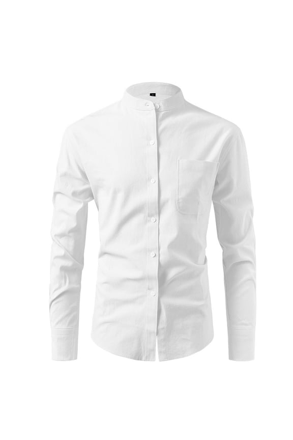 Mens Shirts Long Sleeve Cotton Dress Shirts Grandad Collar Formal Shirt with Chest Pocket Plain Colour Business Casual Shirt Muscle Fit Designer Tops Light Dressy Menswear