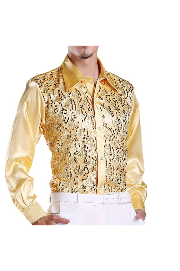 Mens Shirts Long Sleeve Sequin Shirts Regular Fit Luxury Dress Shirt Button up Shiny Formal Shirt Turndown Collar Comfortable Blouse Smart Casual Prom Dance Nightclub Tops