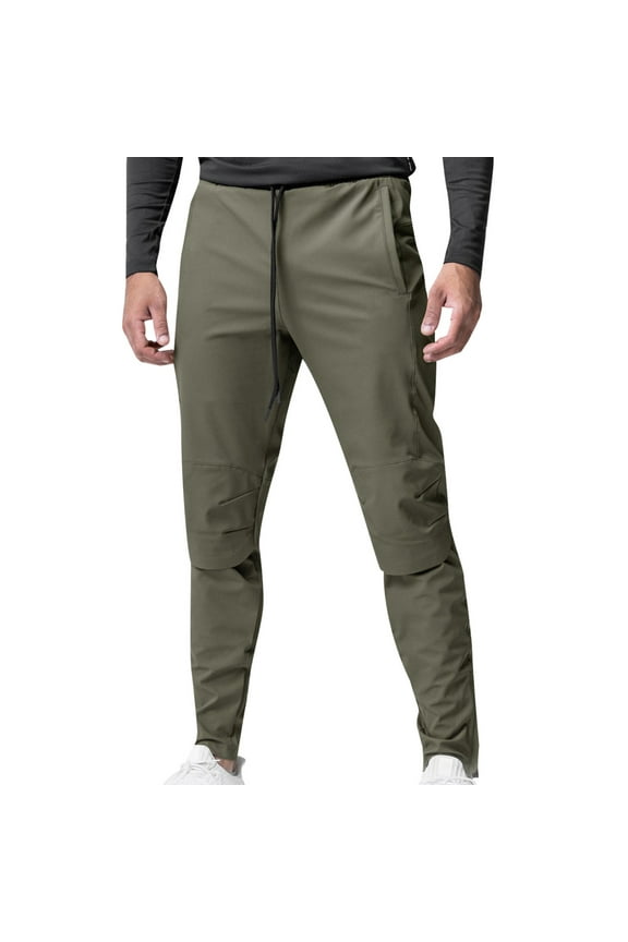 Mens Sports Trousers Elasticated Waist Drawstring Gym Trouser Solid Colour Multi Pocket Joggers Bottom Classic Fit Track Bottoms Casual Workout Athletic Clothes for Jogging