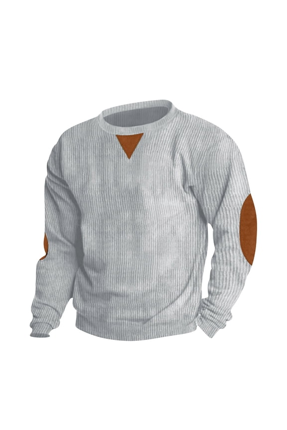 Mens Sweatshirts Corduroy Work Jumpers for Men Relaxed Fit Elbow Patch Workwear Vintage Solid Colour Sweater Comfy Long Sleeve Sweatshirt Fall Smart Casual Outwear