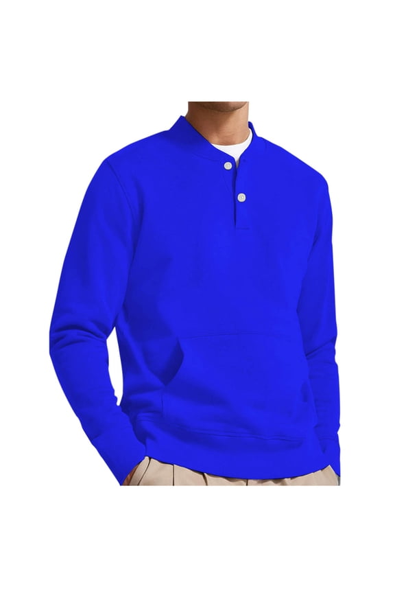 Mens Sweatshirts with Pockets Collar Neck Long Sleeve Jumpers Regular Fit Solid Pullover Lightweight Button Up Sweatshirt Basic Work Wear Autumn Active Top for Men